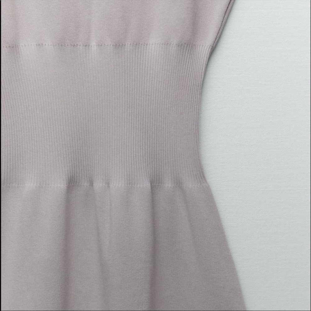 Zara Gray Ruched Waist Knit A Line Mini Dress Size S